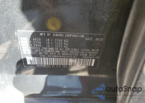 2022 Subaru Legacy Limited z USA, uszkodzony, nr VIN 4S3BWAN66N3025162